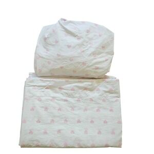 Pottery Barn Kids Twin Sheet Set Pink Hearts Organic Cotton White Bedding 2pc